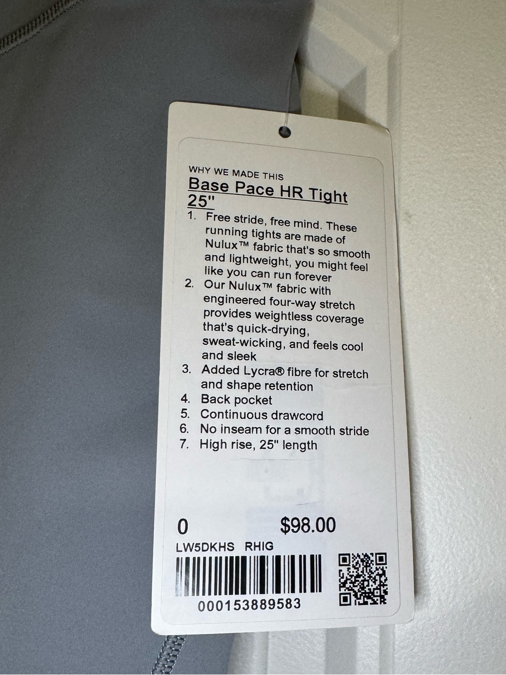 Lululemon Base Pace High-Rise Tight 25" Rhino Grey Size 0 - Picture 2 of 9